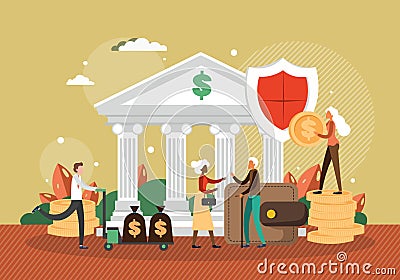 Senior woman, pensioner receiving benefit, retirement income from Pension Fund, flat vector illustration. Vector Illustration