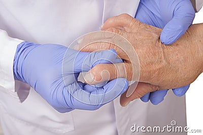 Senior woman with Rheumatoid arthritis visit a doctor Stock Photo