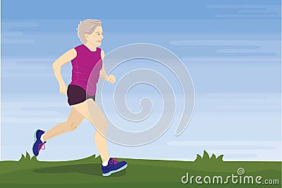 Senior woman running outdoor vector. Vector Illustration