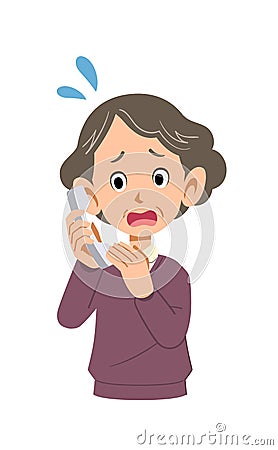 Senior woman rushing to answer the phone Vector Illustration
