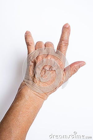 Senior woman`s hand symbol meaning Stock Photo