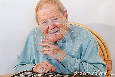 Senior woman telling above her life Stock Photo