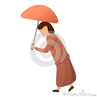 Senior woman umbrella icon, cartoon style Vector Illustration