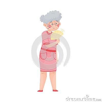 Senior Woman Using Fan Because of Hot Weather Vector Illustration Vector Illustration