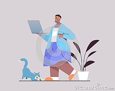 senior woman using laptop african american grandmother relaxing at home social media network Vector Illustration