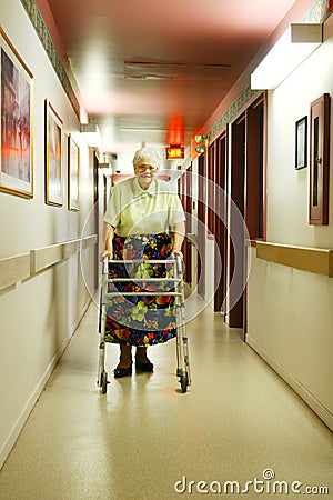 Senior woman with walker Stock Photo