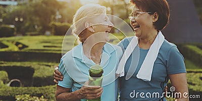 Senior Women Exercise Friendship Together Stock Photo