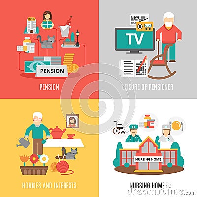 Senior 2x2 Images Set Vector Illustration