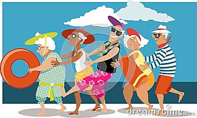 Seniors on the beach Vector Illustration