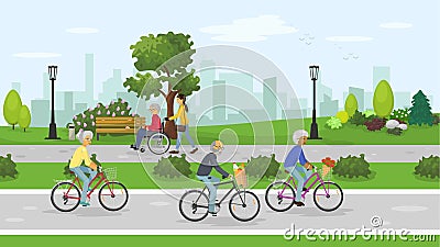 Seniors in the city park Vector Illustration