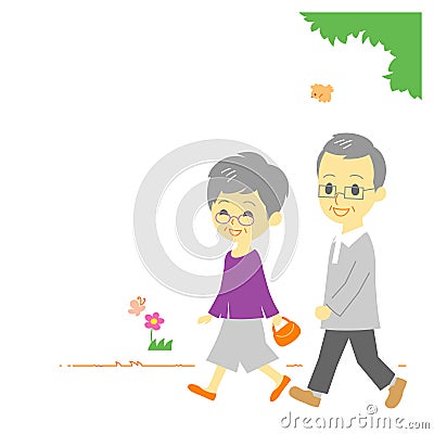 Seniors couple walking in park Vector Illustration