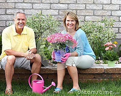 Seniors gardening Stock Photo