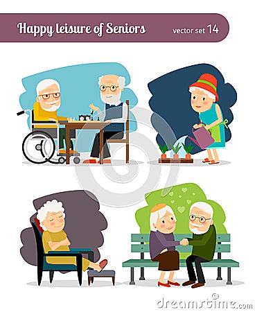 Seniors happy leisure Vector Illustration