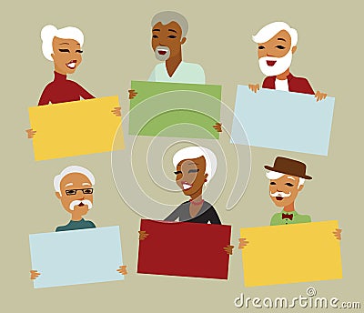 Seniors holding blank card Vector Illustration