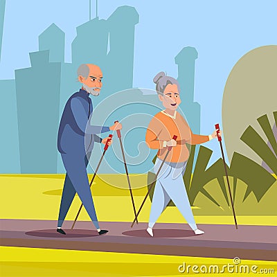Seniors on outdoor stroll flat vector illustration Vector Illustration