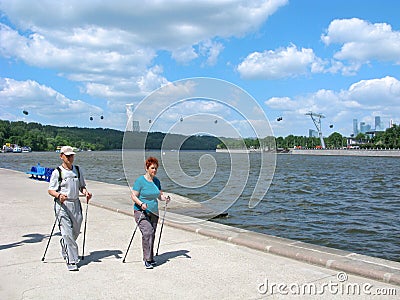 Seniors people, healthy lifestyle, activity, scandinavian walking Editorial Stock Photo