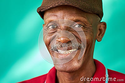 Seniors People Portrait Happy Old Black Man With Hat Stock Photo