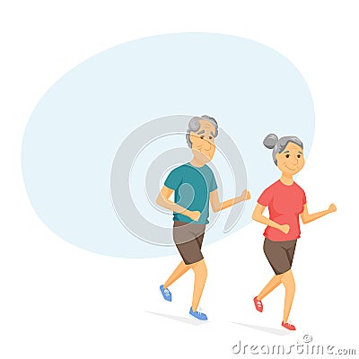 Seniors running and smiling Vector Illustration