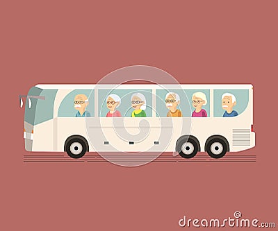 Seniors Travel by Bus Vector Illustration