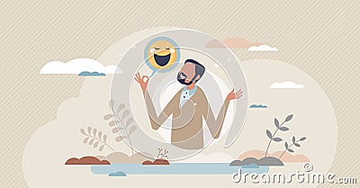 Sense of humor and funny story telling to get laughter tiny person concept Vector Illustration