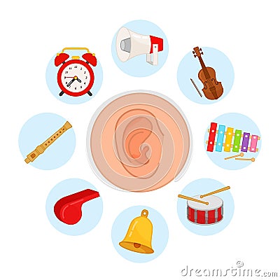 5 sense organs. Hearing. Vector Illustration