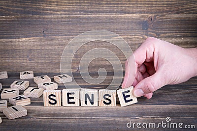 Sense. Wooden letters on the office desk Stock Photo