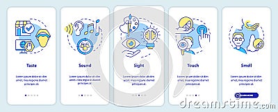 Senses of sensory marketing onboarding mobile app screen Vector Illustration