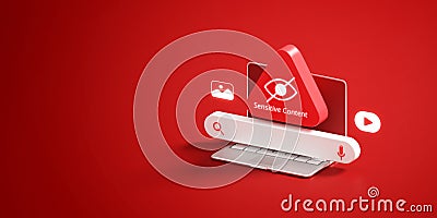 Sensitive content warning sign on 3d censored restricted background with safe search attention hide symbol. Invisible private Stock Photo