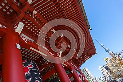 Sensoji temple Asakusa and Tokyo sky tree tower. Editorial Stock Photo