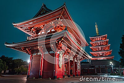 Sensoji temple at night in Asakusa, Tokyo Stock Photo