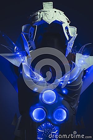 Sensor Mechanical, blue corset made by hand with plastic pieces Editorial Stock Photo