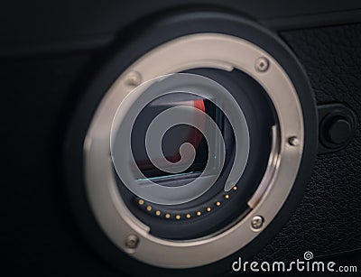 Sensor of a mirrorless camera. Stock Photo