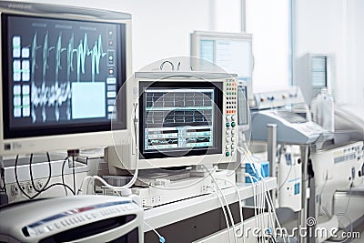 sensor and monitor system in hospital room, measuring patient's vitals Stock Photo