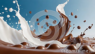 Milk and chocolate splash abstract smooth shapes with 3D illustration, 3d realistic Cartoon Illustration
