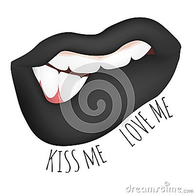 Sensual female mouth , teeth biting his lips. Vector Illustration