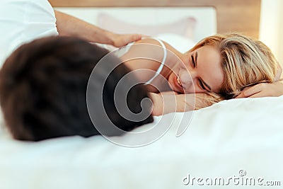 Sensual foreplay by couple Stock Photo