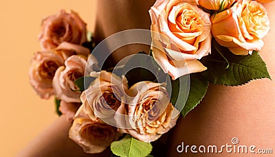 Sensual girl. Gynecology and underwear, women's health. Female diseases, vagina. Woman dressed in white panties a flower Stock Photo