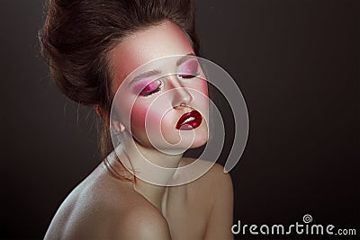 Sensual glamour portrait of beautiful woman creative makeup with Stock Photo