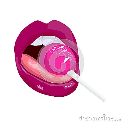 Sensual lips with a Lollipop. print for T-shirt Vector Illustration