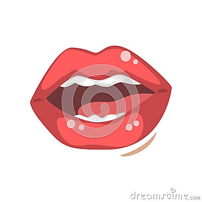 Sensual open female mouth, emotional lips of young woman vector Illustration on a white background Vector Illustration