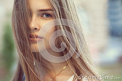 Sensual portrait of beautiful girl outdoors Stock Photo