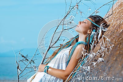 Sensual portrait of young caucasian woman with eyes shut Stock Photo