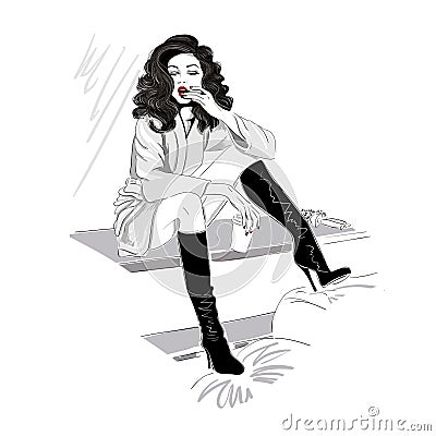 Sensual woman in high boots Vector Illustration