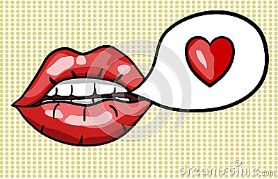 Sensual woman lips speaking love. Comics style illustration Vector Illustration