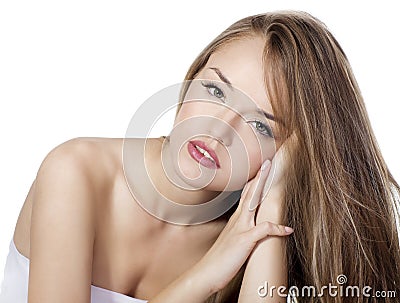 Sensual woman model with straight long blond hair Stock Photo