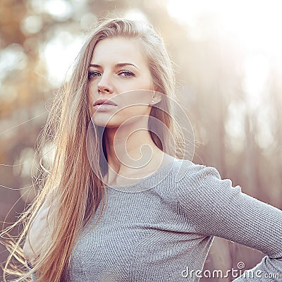 Sensual young blonde woman portrait outdoor fashion portrait Stock Photo