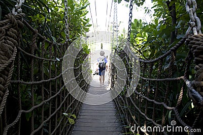 Sentosa Island tour Singapore hanging bridge Editorial Stock Photo