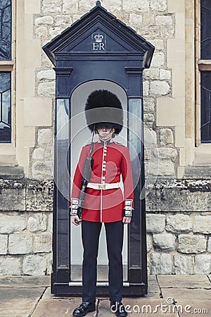 The sentry of the Jewel House at Waterloo Block building inside Tower of London, England Editorial Stock Photo