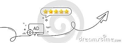 Seo adblock line icon. Search engine optimization sign. Continuous line with plane. Vector Vector Illustration
