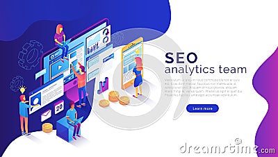 Seo analysis and optimization landing page template Vector Illustration